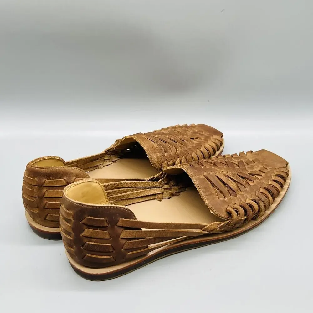 Nisolo Sandals Mens 11.5 Brown Leather Woven Huarache Slip On Flat Casual Shoes